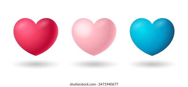 3d heart shape collection, isolated on white background. Suitable for Valentine's Day and Mother's Day decoration. Vector illustration.