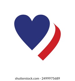 3d heart shape France flag, tricolor color France patriotic flag heart shape design vector.