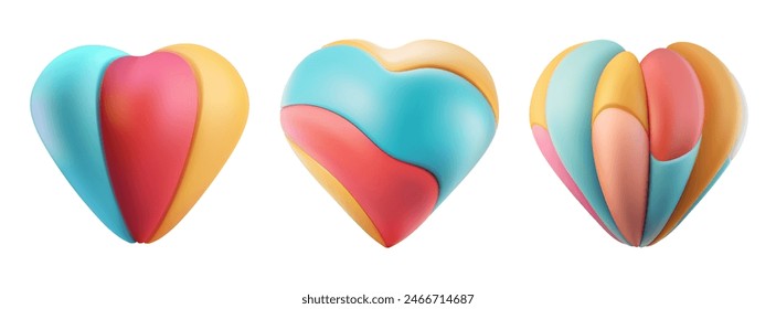 Globo inflado en forma de corazón 3d. Caramelo rojo como elemento de caricatura de renderizado. Icono del Vector del amor para el día de San Valentín. Helio lindo globo con colores sólidos. Fiesta de cumpleaños bolas voladoras realistas