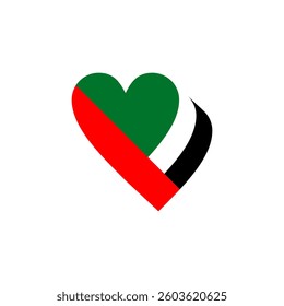 3d heart shape UAE flag, patriotic united arab emirates flag heart shape design vector.