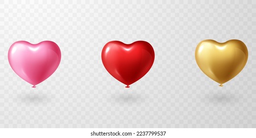 3d heart shaped balloon design luxury vector illustration