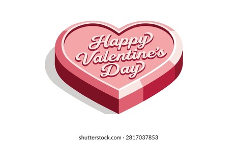 3d heart shaped box with happy valentine s day message in pink and red colors ideal for romantic greeting cards and love celebration themes