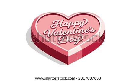 3d heart shaped box with happy valentine s day message in pink and red colors ideal for romantic greeting cards and love celebration themes
