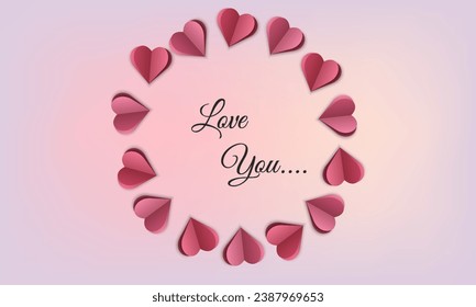 3D heart shaped frame design pastel pink and red soft. Collection of geometric backgrounds. Elements for Valentine's Day celebrations. Top view. Vector illustration