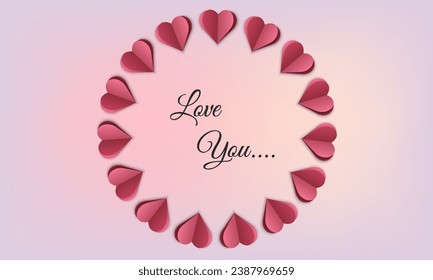 3D heart shaped frame design pastel pink and red soft. Collection of geometric backgrounds. Elements for Valentine's Day celebrations. Top view. Vector illustration