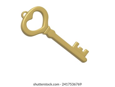 3d heart shaped key . 3d icon, love and valentines day concept. Vector illustration. 