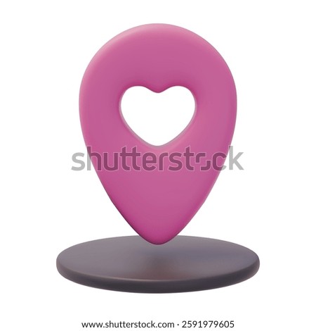 3D Heart Shaped Location Pin. Search love. Map pointer with heart inside.