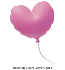 3d heart shaped pink inflatable balloon. Love symbol, romantic concept. Realistic vector illustration. 3D rendering icon