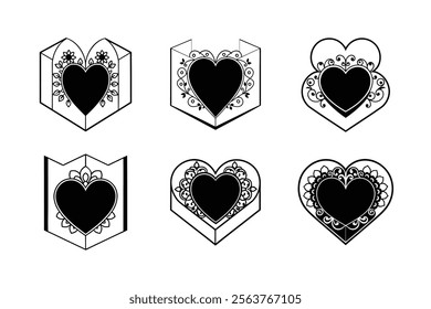 3D Heart  silhouette Valentine Card Vector Icon.