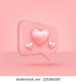 3d heart social media icon, love social media. online social communication app concept, message, like notification