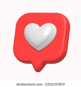 3d heart in speech bubble icon. Social media icon. Message love box, button, like element .3d vector illustration
