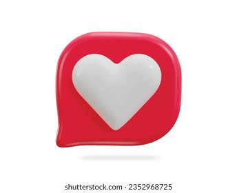 3D heart speech bubble. Love social media notification icon