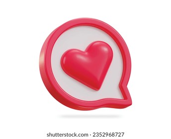 3D heart speech bubble. Love social media notification icon