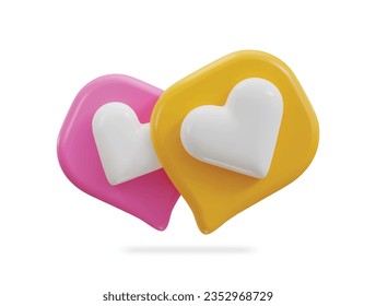 burbuja del discurso del corazón en 3D. Icono de notificación de medios sociales de amor