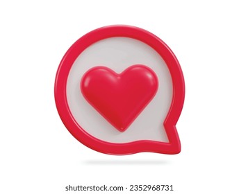 3D heart speech bubble. Love social media notification icon