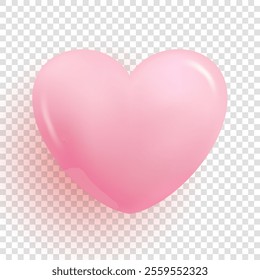 3d heart symbol on transparent background. Graphic overlay template for wedding invitations and Happy Valentine's Day holiday greetings. Pink color. Vector illustration.