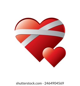 3D Heart vector icon. Red heart with ribbon. Heart, love, romance or valentine's day red vector icon for apps, logo and website design.  Set of love symbols. Vector illustration.