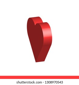 3D heart vector icon, valentine's day symbol. Simple, flat design for web or mobile app