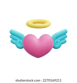 Icono de alas del corazón 3d vectorial. Aislado sobre fondo blanco. 3 d concepto de corazón, amor y valentina. Dibujo de estilo mínimo. Ilustración del vector del icono del corazón 3d.