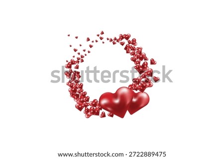 3D Heart Wreath Frame with Glossy Red Hearts on Transparent Background for your speacial day and valentine featuring on white or transparent background