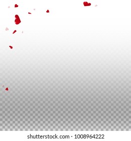 3d hearts. Abstract left top corner on transparent grid light background. 3d hearts valentine's day appealing design. Vector illustration.