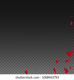 3d hearts. Abstract right bottom corner on transparent grid dark background. 3d hearts valentine's day attractive design. Vector illustration.