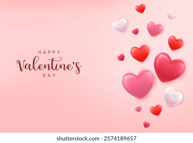 3d hearts background. Valentines Day greeting card concept. Happy Women s, Mother s, Valentine s Day, birthday greeting. Vector illustration