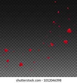 3d hearts. Big radiant left top corner on transparent grid dark background. 3d hearts valentine's day classy design. Vector illustration.