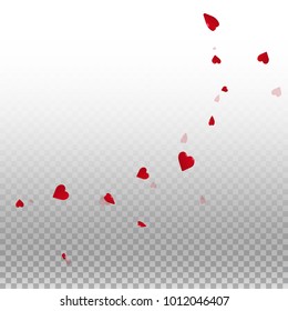 3d hearts. Big radiant left top corner on transparent grid light background. 3d hearts valentine's day classic design. Vector illustration.