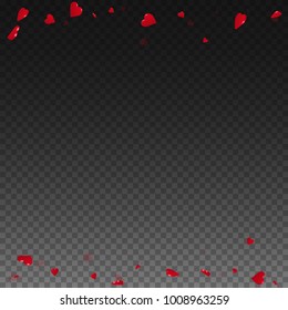 3d hearts. Borders on transparent grid dark background. 3d hearts valentine's day cool design. Vector illustration.