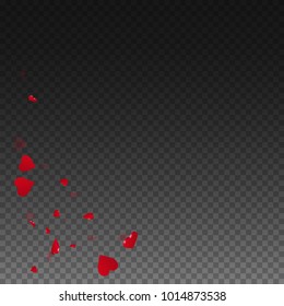 3d hearts. Bottom left corner on transparent grid dark background. 3d hearts valentine's day ecstatic design. Vector illustration.