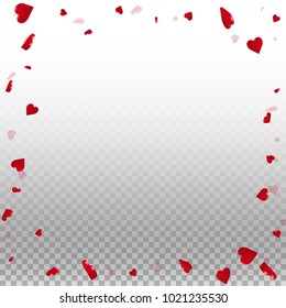 3d hearts. Chaotic border on transparent grid light background. 3d hearts valentine's day exquisite design. Vector illustration.