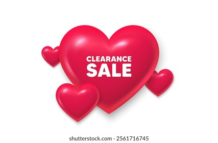 3d hearts love banner. Clearance sale tag. Special offer price sign. Advertising discounts symbol. Clearance sale message. Banner with 3d heart icon. Love Valentin template. Vector