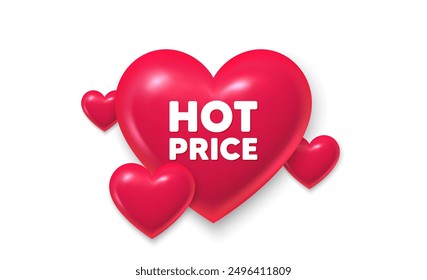 3D Herzen lieben Banner. Hot Price Tag. Sonderangebot Verkaufsschild. Symbol für Werberabatte. Kurze Preismeldung. Banner mit 3D-Herz-Symbol. Love Valentin Vorlage. Vektorgrafik