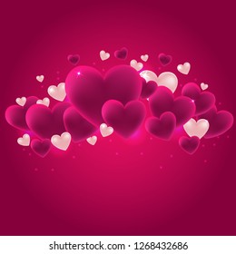 3D hearts on pink background vector