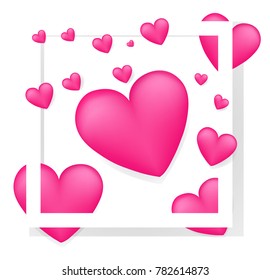 3D hearts on white background,frame