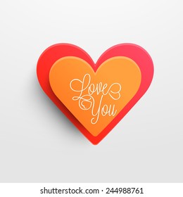 3D hearts in orange and pink color with text Love You on grey background for Happy Valentines Day celebration.