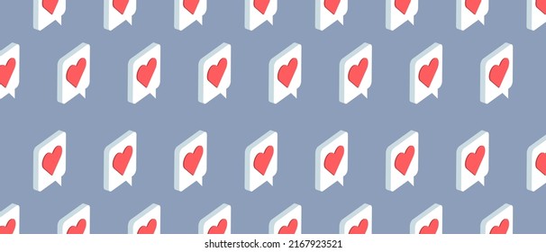 3d hearts pattern icon in retro style on the background. Modern social media cover. Vector EPS 10