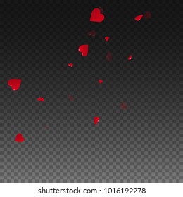 3d hearts. Radiant left top corner on transparent grid dark background. 3d hearts valentine's day immaculate design. Vector illustration.