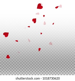 3d hearts. Radiant left top corner on transparent grid light background. 3d hearts valentine's day impressive design. Vector illustration.