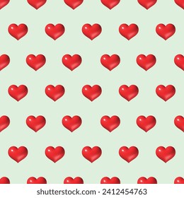 3d hearts repeat seamless pattern on light green small