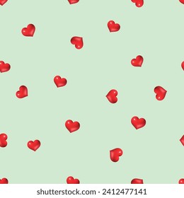 3d hearts rhythmize repeat seamless tiny pattern on light green for Valentines cerebrate