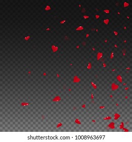 3d hearts. Right gradient on transparent grid dark background. 3d hearts valentine's day lovely design. Vector illustration.