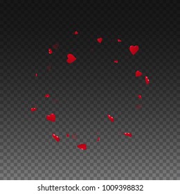 3d hearts. Round frame on transparent grid dark background. 3d hearts valentine's day nice design. Vector illustration.