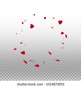 3d hearts. Round frame on transparent grid light background. 3d hearts valentine's day noteworthy design. Vector illustration.