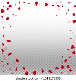 3d hearts. Round random frame on transparent grid light background. 3d hearts valentine's day overwhelming design. Vector illustration.