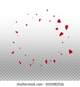 3d hearts. Round scattered frame on transparent grid light background. 3d hearts valentine's day popular design. Vector illustration.