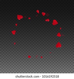 3d hearts. Round scattered frame on transparent grid dark background. 3d hearts valentine's day perfect design. Vector illustration.