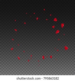 3d hearts. Round scattered frame on transparent grid dark background. 3d hearts valentine's day pleasing design. Vector illustration.