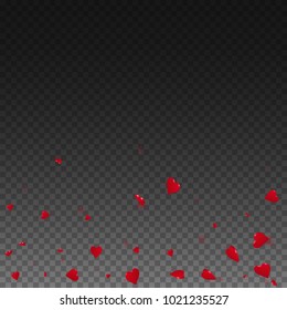 3d hearts. Scatter bottom gradient on transparent grid dark background. 3d hearts valentine's day pretty design. Vector illustration.
